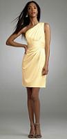       . (One Shoulder Satin Dress with Pleated Bodice)