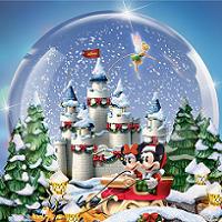 Музыкальный снежный шар с тринадцатью персонажами Диснея, сделанный по мотивам картин  Томаса Кинкейда.